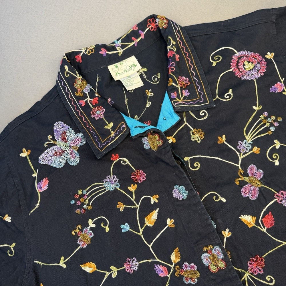 The Quacker Factory Women's Navy Embroidered Flower Butterfly Jacket 3X